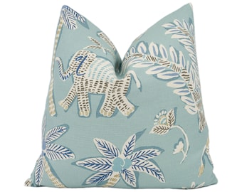 Thibaut - Goa - Teal - Primitive Flora and Fauna Inspired Cushion Cover - Handmade Throw Pillow Designer Home Décor