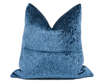 Designers Guild - Bourlet - Indigo - Lustrous Small Scale Textural Velvet Cushion Cover - Handmade Throw Pillow - Designer Home Décor