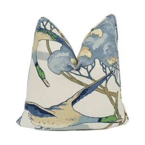 Mulberry - Flying Ducks - Blue - Majestic Mallard Duck Art Deco Designer Cushion Cover - Luxury Throw Pillow - Handmade Home Decor