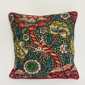 William Morris - Wandle - Indigo / Carmine - Contrast Piped Cushion Cover Throw Pillow Designer Home Decor