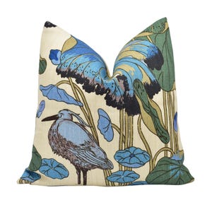 GP & J Baker - Nympheus - Aqua / Teal - Classic Baker Kingfisher Lily Pad Designer Linen Cushion - Blue Green Flora Fauna Bird Pillow