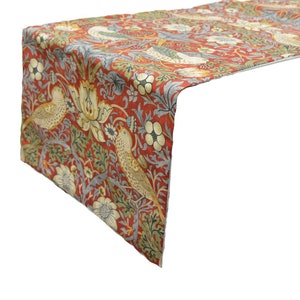 William Morris - Strawberry Thief - Crimson / Slate - Table Runner