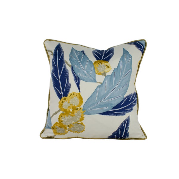 Harlequin - Coppice - Saffron / Cobalt - Glamorous Leaves Cushion Cover Throw Pillow Designer Home Decor