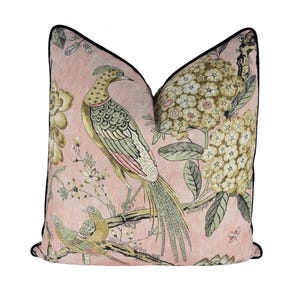 Anna French x Thibaut - Villeneuve - Blush - Antique Avant Garde Bird Designer Cushion Cover - Luxury Throw Pillow - Handmade Home Decor