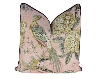 Anna French x Thibaut - Villeneuve - Blush - Antique Avant Garde Bird Designer Cushion Cover - Luxury Throw Pillow - Handmade Home Decor