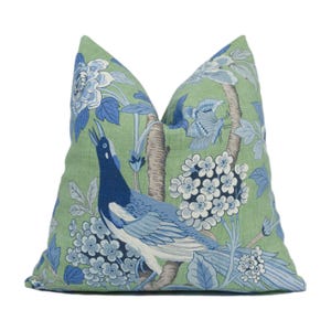 GP & J Baker - Hydrangea Bird - Emerald / Blue - Exotic Chinese Bird Designer Cushion Cover Majestic Blue Pheasant Green Floral Pillow Cover