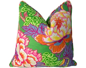 Thibaut - Honshu - Green - Large Scale Floral Japanese Garden Designer Cushion Cover - Luxury Throw Pillow - Handmade Home Decor