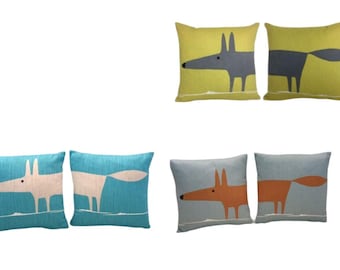 Scion - Mr Fox - Pair of 12" Double-Sided Cushion Covers - 8 Colours Available - Designer Throw Pillow Stunning Scatter Pillow Home Decor