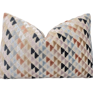 Harlequin - Vidi - Sky / Slate / Taupe - Playful Geometric Designer Velvet Cushion Cover - Blue Pink Beige Textured Luxury Throw Pillow