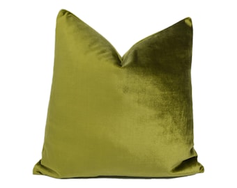Clarke & Clarke - Allure - Chartreuse - Plush Velvet Statement Cushion Cover - Modern Eclectic Interior - Lime Yellow Velvet Throw Pillow