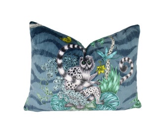 Maximalist Fantasy Lemur Velvet Funky Primate Modern Velvet Designer Cushion Cover - Luxury Throw Pillow - Handmade Home Decor