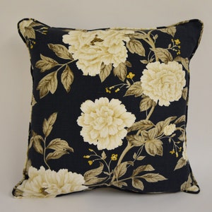 Sanderson - Peony Tree - Midnight Blue / Primrose Cushion Cover Throw Pillow Designer Home Decor