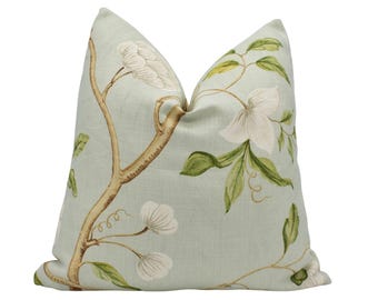 Colefax and Fowler - Snow Tree - Aqua - Classic Traditional Floral Designer Cushion Cover - Colefax Floral Pillow Cover - Custom Pillow