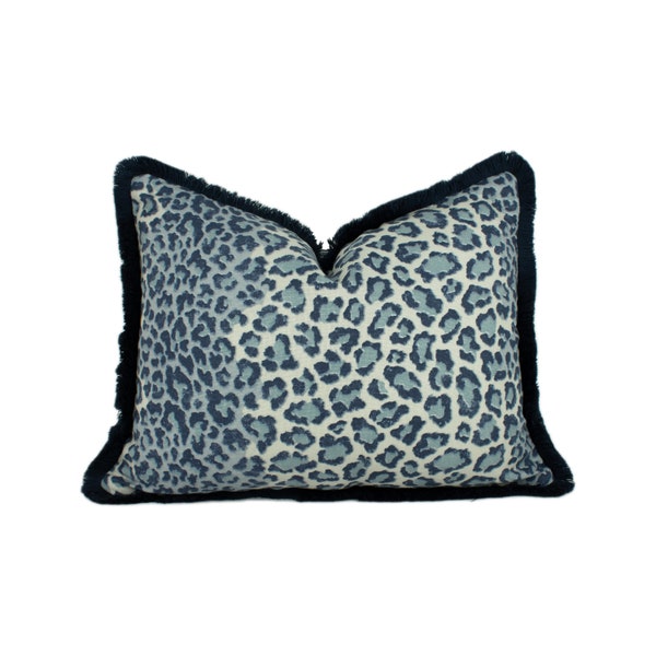 Colefax and Fowler - Panthera - Navy - Bold Leopard Print Luxurious Fringe - Designer Cushion Cover Handmade Throw Pillow Luxury Home Decor