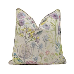 Voyage - Morning Chorus - Linen Throw Pillow | Botanical Bird Cushion Cover, Cottagecore Decor, Rustic Charm