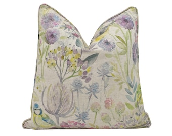 Voyage - Morning Chorus - Linen Throw Pillow | Botanical Bird Cushion Cover, Cottagecore Decor, Rustic Charm