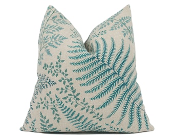 Chivasso - Botanical Garden - Teal - Lush Fern Rustic Flora Cushion Cover - Handmade Throw Pillow - Designer Home Décor