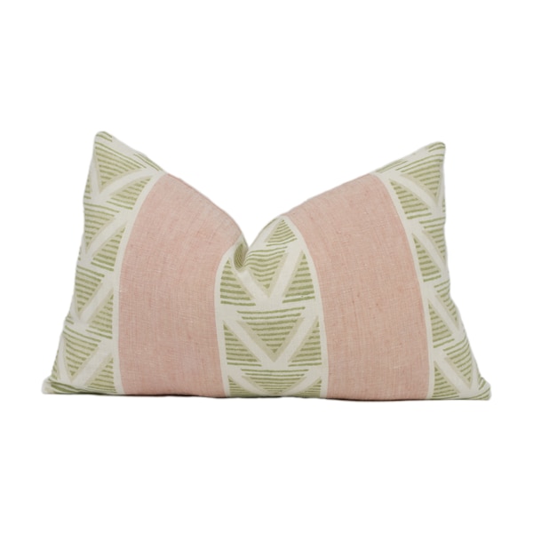 Thibaut - Anna Frans - Burton Stripe - Blush / Groen -Geometrisch Gestreept Kussen Cover Handgemaakte Throw Pillow Designer Home Decor