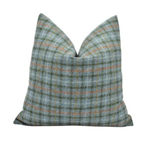 Abraham Moon - Balmoral - Eau De Nil -  100% Wool Cushion Cover - Designer Plaid Pillow Cover - Handmade Custom Abraham Moon Pillow
