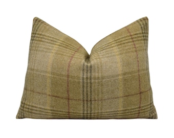 Abraham Moon - Huntingtower - Sand - 100% Wool Cushion Cover - Designer Plaid Pillow Cover - Handmade Custom Abraham Moon Pillow