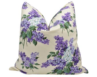Schumacher - Proust's Lilacs - Purple - Vintage Inspired Floral Chintz Cushion Cover - Lilac Cream Preppy Chic Cottage Core Cotton Pillow