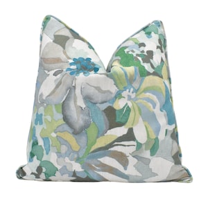Jane Churchill - Hot House - Teal / Blue - Punchy Abstract Designer Floral Cushion Cover - Vibrant Tonal Blue Green Flower Pillow Cover