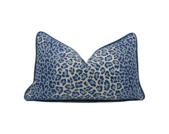 Colefax and Fowler - Panthera - Navy - Soft Distinctive Big Cat Print Stripe Designer Cushion Cover - Luxury Throw Pillow - Handmade Home