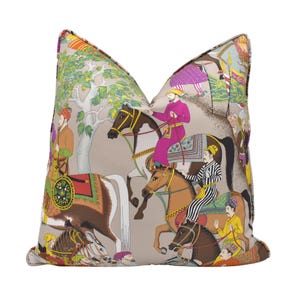 Manuel Canovas - Dara - Taupe - Colourful Indian Maharajah Boho Designer Cushion Cover - Eclectic Asian  Scenic Horse & People Pillow Cover