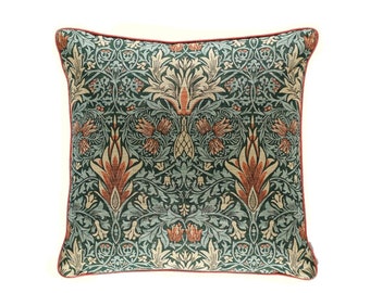 William Morris - Snakeshead - Thistle / Russet  - Contrast Piped Stunning Designer Cushion Cover Interior Design Home Decor Pillow Throw