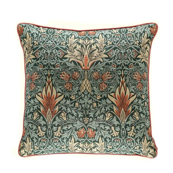 William Morris - Snakeshead - Thistle / Russet  - Contrast Piped Stunning Designer Cushion Cover Interior Design Home Decor Pillow Throw