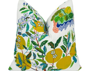 Schumacher - Citrus Garden - Primary - Whimsical Fruit Trees - Designer Cushion Cover - Handmade Throw Pillow Luxury Decor