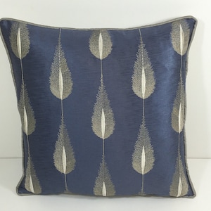 Jane Churchill - Colefax & Fowler - Plato - Blue - Elegant Silk Feather Motif Cushion Cover - Handmade Throw Pillow Designer Home Decor