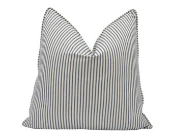 Clarke & Clarke - Sutton - Navy - Classic Woven Designer Striped Cushion Cover - Handmade Ticking Stripe Throw Pillow - Blue Stripy Pillow