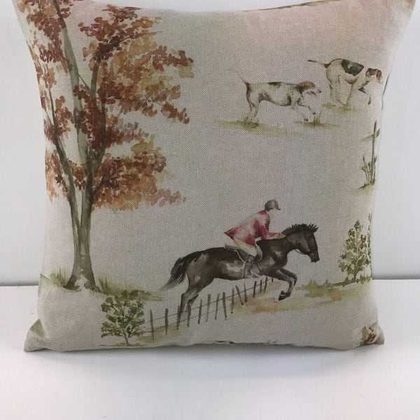 Voyage - Horse and Hound - Linen - Classic Countryside Cushion Cover - Handmade Throw Pillow Designer Home Decor