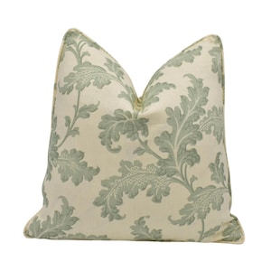 Soane Britain - Scrolling Acanthus - Eau de Nil Ivory Linen - Delicate Trailing French Floral Designer Cushion Cover - Green Cream Pillow