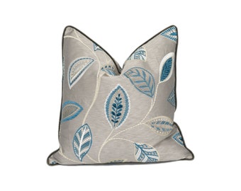 Jane Churchill - Anza - Teal - Glamouröser Metallic Bestickter Designer Kissenbezug - Handgemachter Dekokissen Luxus Wohndekor