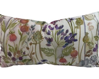 Voyage - Country Hedgerow - Cream - Rustic Watercolour Floral Meadow Cushion Cover - Handmade Throw Pillow - Traditional Designer Home Decor