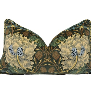 William Morris - Funda de cojín de terciopelo con diseño floral de madreselva y tulipán - Bosque/Castaño - Preciosa y suntuosa funda de cojín de terciopelo - Manta de lujo