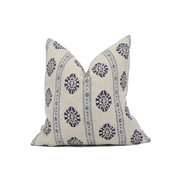 GP & J Baker - Alma - Indigo / Blue - Indian Inspired Striped Cushion Cover - Handmade Throw Pillow - Designer Home Décor