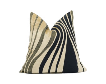 Chic Black and Gold Abstract Striped Velvet Cushion Cover - Handmade Throw Pillow - Designer Home Décor