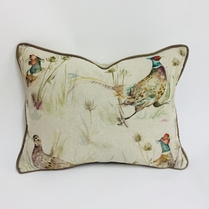 Voyage - Bowmont Pheasant - Linen - Stunning Contrast Piped Cushion Cover Throw Pillow Designer Home Decor