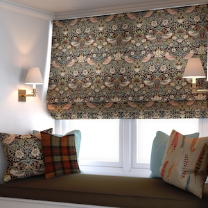 William Morris - Strawberry Thief - Chocolate / Slate - Made To Measure Professionally Made Roman Blind