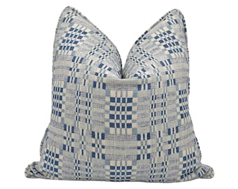 Schumacher - Brimfield - Indigo - Soft Intricate Flea Market Woven Designer Cushion Cover - Luxury Throw Pillow - Handmade Home Decor