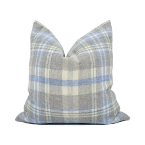 Abraham Moon - Glen Coe - Sky - 100% Wool Cushion Cover - Designer Plaid Pillow Cover - Handmade Custom Abraham Moon Pillow