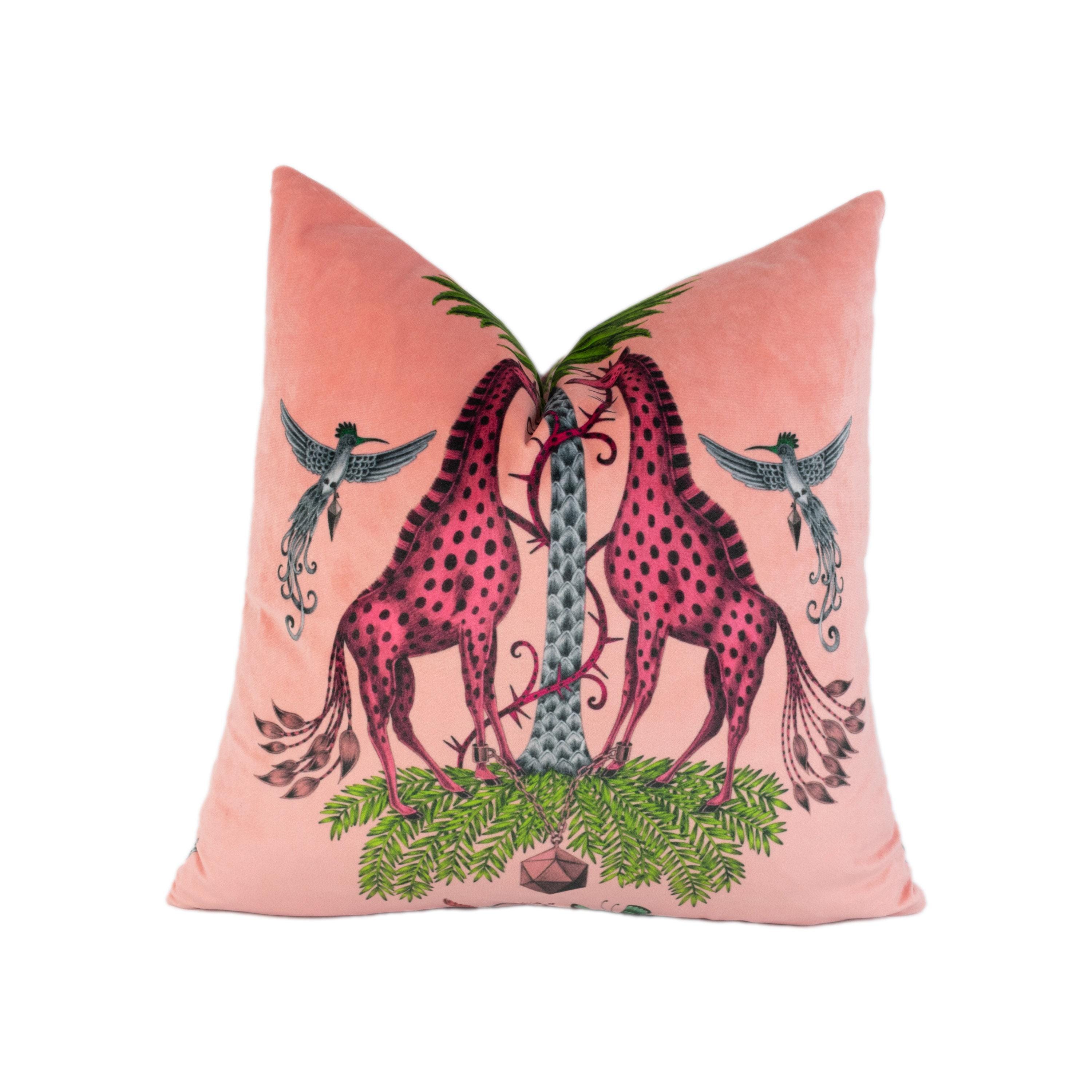 Funky Pink Maximalist Fantasy Creatures Velvet Designer Cushion Cover - Luxury Throw Pillow - Handmade Home Decor Creatura