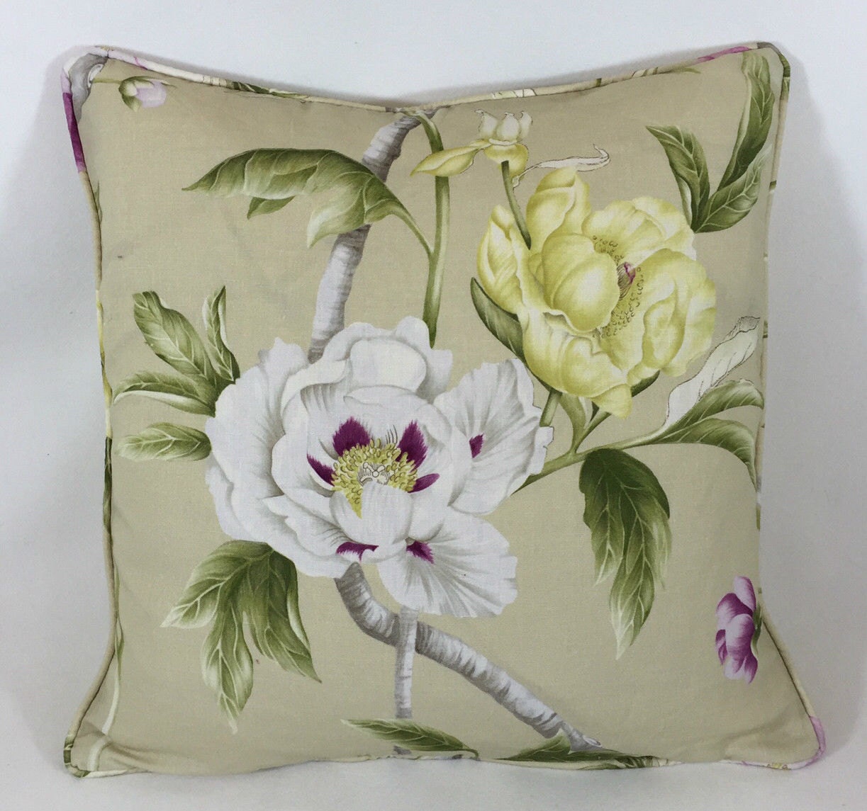 Zoffany Designer Cushion Pillow Cover Flowering Tree Lilac Green Yellow