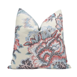 Cowtan and Tout - Palmerston - Rose / Aqua - Stunning Botanical Floral Designer Cushion Cover - Blue Pink Classic Handmade Linen Floral