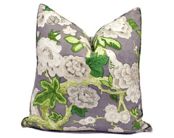 Schumacher / Mary McDonald - Bermuda Blossoms - Slate - Bold Traditional Floral Cushion Cover - Handmade Throw Pillow Designer Home Decor