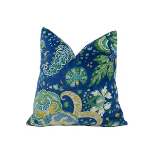 Schumacher - Majorelle Velvet - Blue - Leon Bakst Inspired Floral Designer Velvet Cushion Cover  Green Yellow Exotic Eastern Russes Pillow