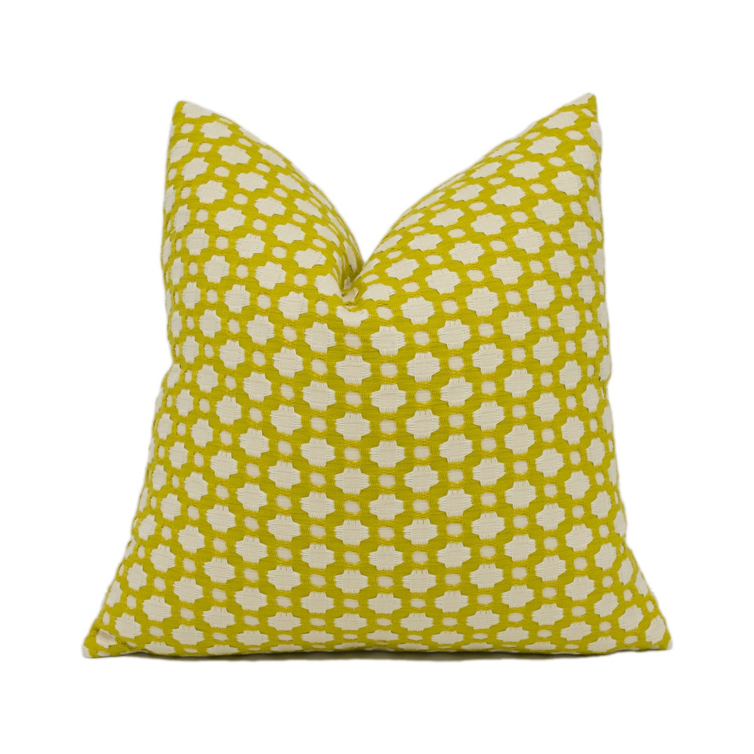 Schumacher Betwixt Chartreuse / Ivory Textural Woven Geometric Cushion